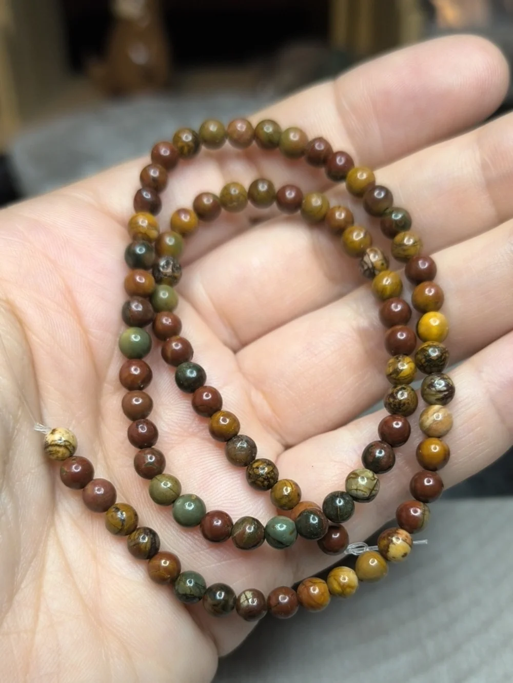 #1- 4mm Natural Red Creek Jasper Smooth Beads 14inch Strand